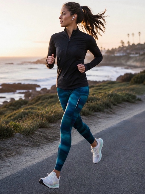 Athleta Pants - Athleta Rainier Reflective Printed Tight in Blue/Teal Watercolor Swirl
